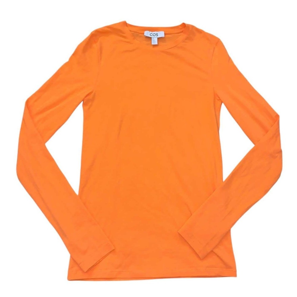 COS Long Sleeve Tee Small Orange Thumbhole Minimalist Gorpcore Layering Slim Fit